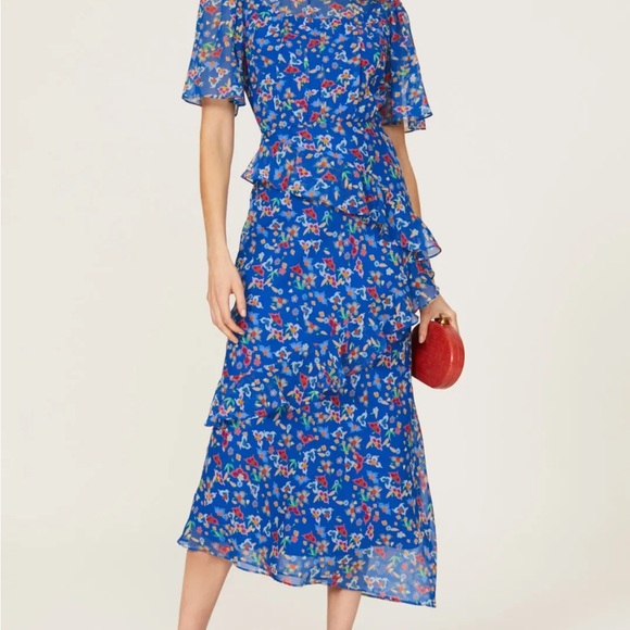 SALONI Dresses & Skirts - SALONI Blue Floral Ruffle Maxi Dress